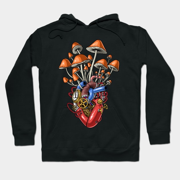 Magic Mushrooms Steampunk Heart Hoodie by underheaven